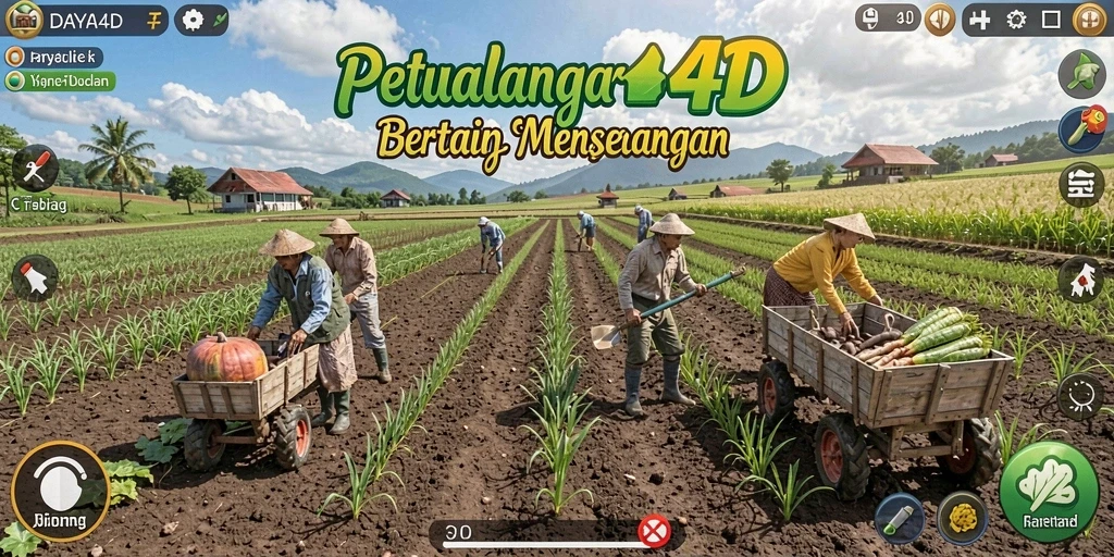 Tangkapan layar dari gameplay DAYA4D yang menampilkan ladang yang subur.