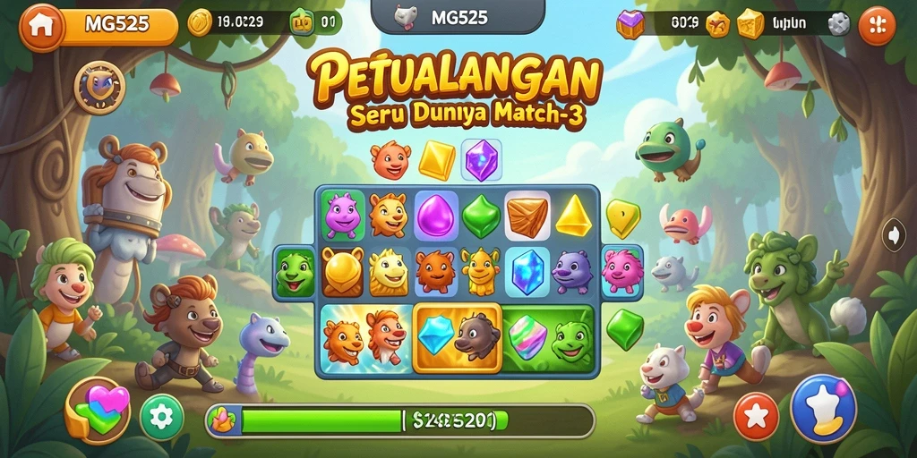 Gameplay seru di MG525 dengan tantangan Match-3.
