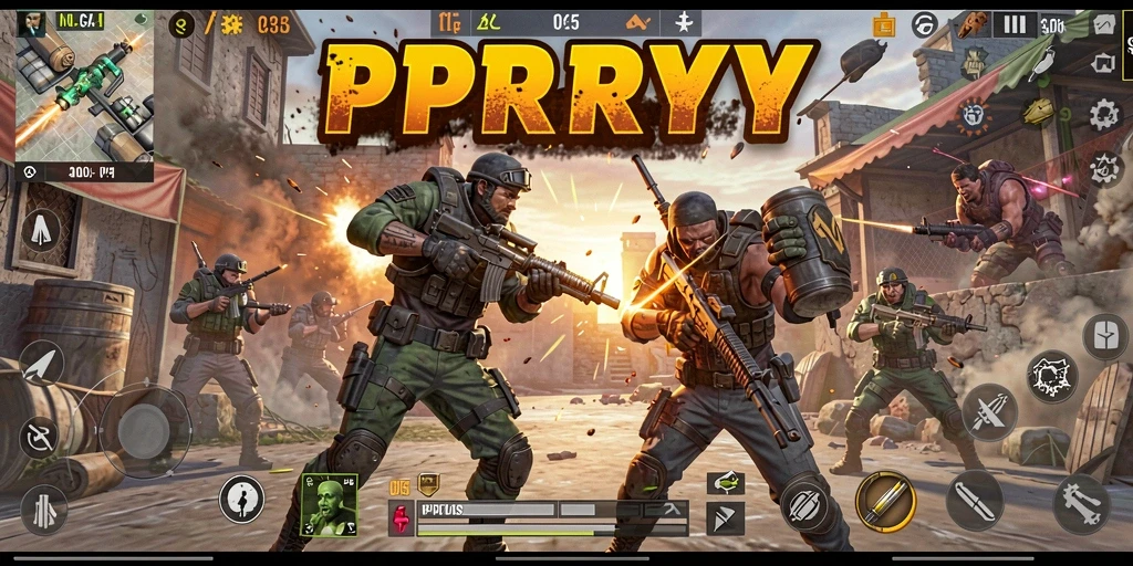 Tampilan gameplay memukau di <strong>PPRRYY</strong> saat pertarungan Battle Royale.