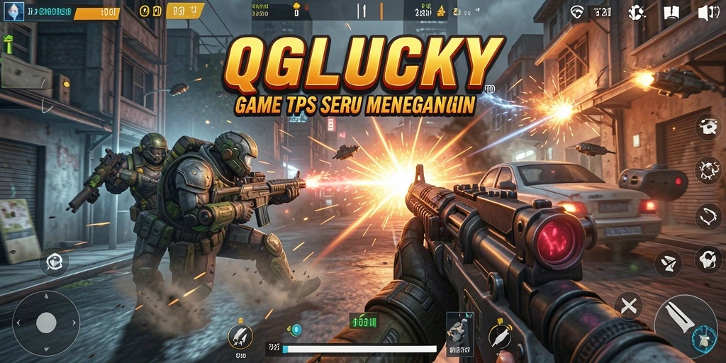 Tampilan gameplay seru dalam QGLUCKY dengan aksi menembak yang mendebarkan.